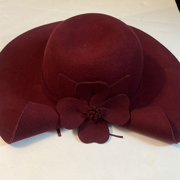 Adora Women's Wool Felt Floppy Fedora Hat with Folded Bow Burgundy OSFA - Picture 6 of 8